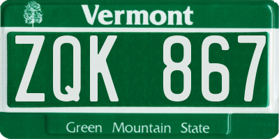 VT license plate ZQK867