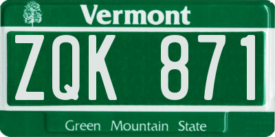VT license plate ZQK871