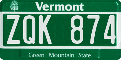 VT license plate ZQK874