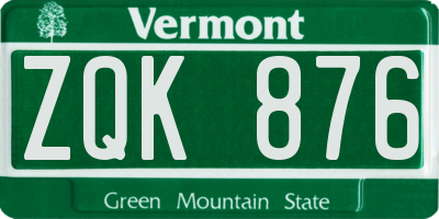 VT license plate ZQK876