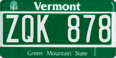 VT license plate ZQK878