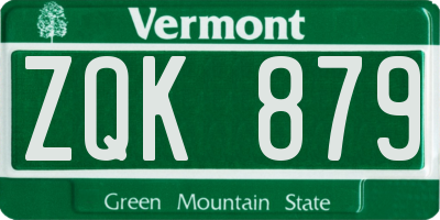 VT license plate ZQK879