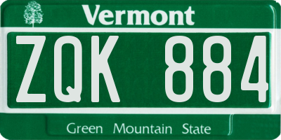 VT license plate ZQK884