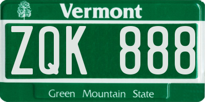 VT license plate ZQK888