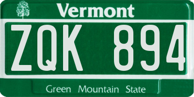VT license plate ZQK894