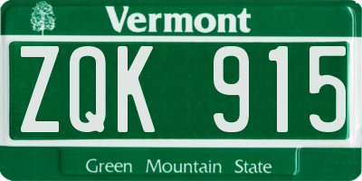 VT license plate ZQK915