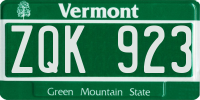 VT license plate ZQK923