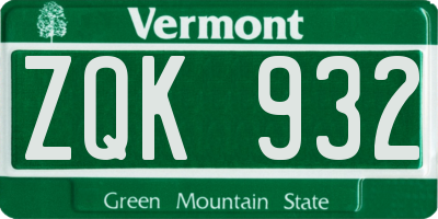 VT license plate ZQK932