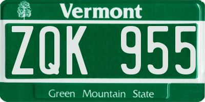 VT license plate ZQK955