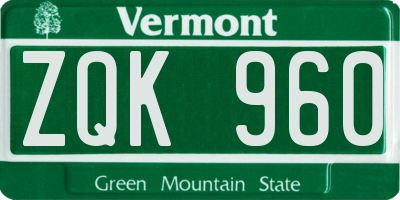 VT license plate ZQK960