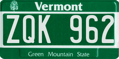 VT license plate ZQK962