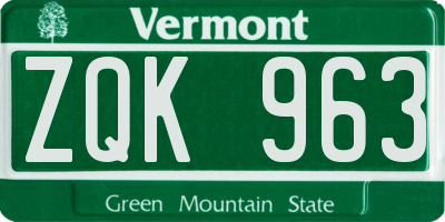 VT license plate ZQK963