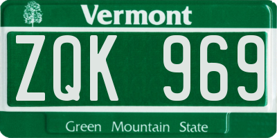 VT license plate ZQK969