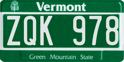 VT license plate ZQK978