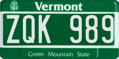 VT license plate ZQK989