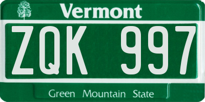 VT license plate ZQK997