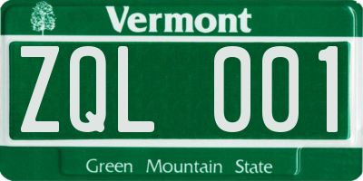 VT license plate ZQL001