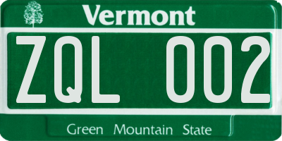 VT license plate ZQL002