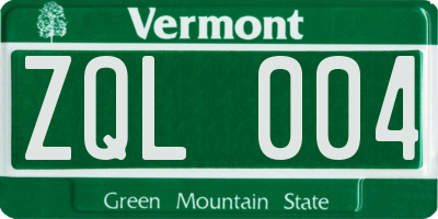 VT license plate ZQL004