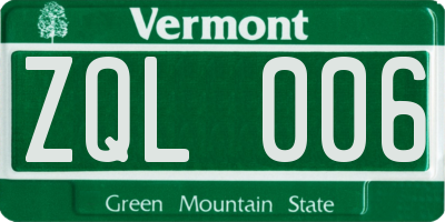 VT license plate ZQL006