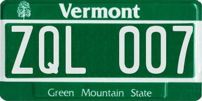 VT license plate ZQL007