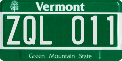 VT license plate ZQL011