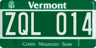 VT license plate ZQL014