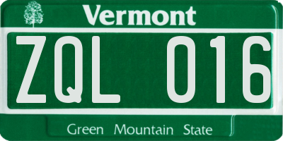 VT license plate ZQL016