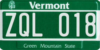 VT license plate ZQL018