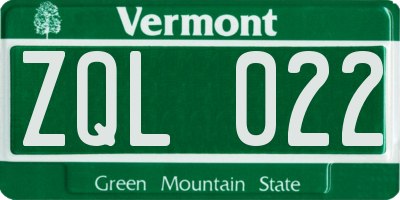 VT license plate ZQL022