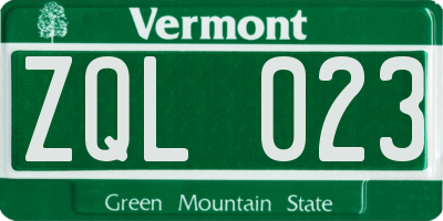 VT license plate ZQL023