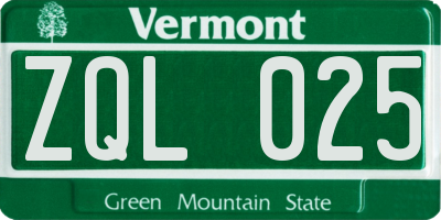 VT license plate ZQL025