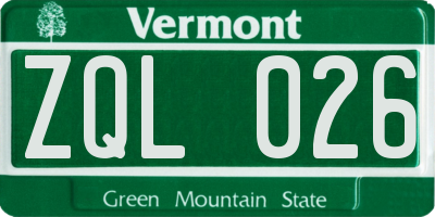 VT license plate ZQL026