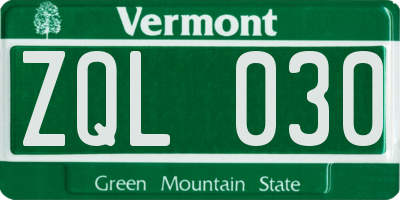 VT license plate ZQL030