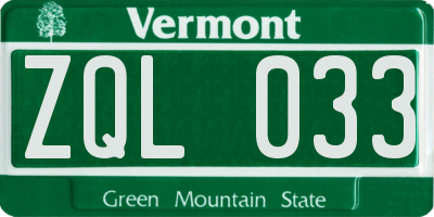 VT license plate ZQL033