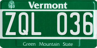 VT license plate ZQL036