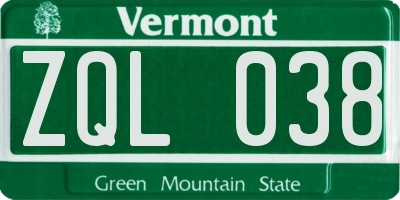 VT license plate ZQL038