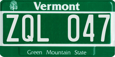 VT license plate ZQL047