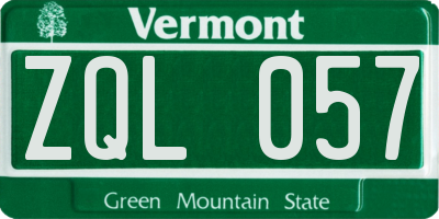 VT license plate ZQL057