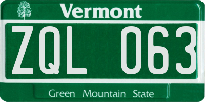 VT license plate ZQL063