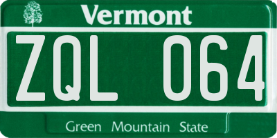 VT license plate ZQL064