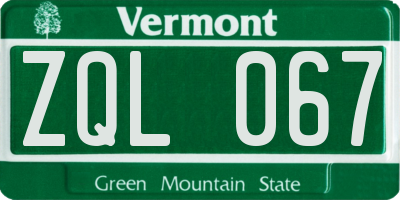VT license plate ZQL067