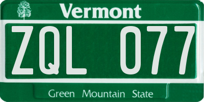 VT license plate ZQL077
