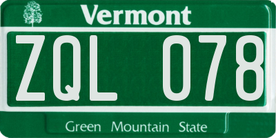 VT license plate ZQL078
