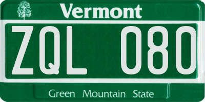 VT license plate ZQL080