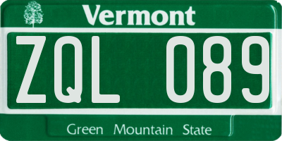 VT license plate ZQL089