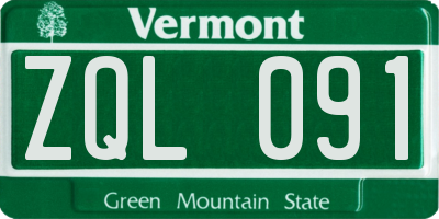 VT license plate ZQL091