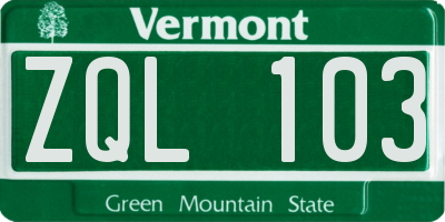 VT license plate ZQL103