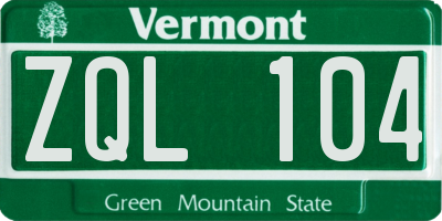 VT license plate ZQL104