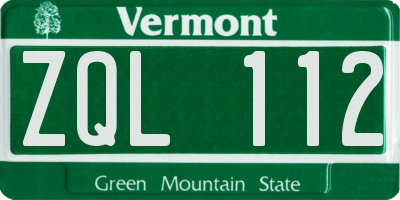 VT license plate ZQL112